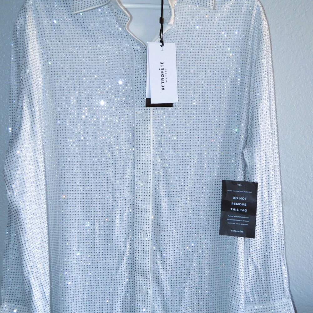 RETROFETE (NEW YORK) RHINSTONE WHITE L/S CUFF SHIRT- NWT $175 - Picture 7 of 13